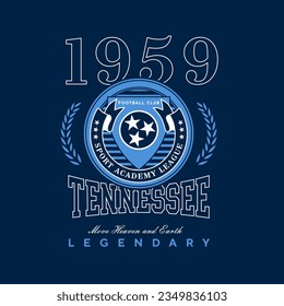 Vintage typography football varsity Tennessee slogan print for graphic tee t-shirt or sweatshirt - Vector