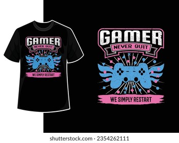 Vintage typography gaming t shirt template design with creative motivation quote and vector shape