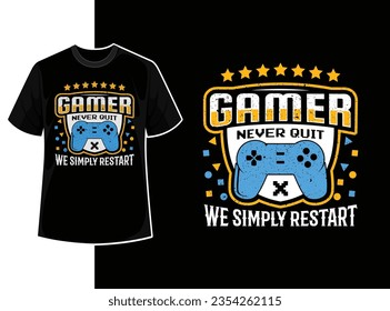 Vintage typography gaming t shirt template design with creative motivation quote and vector shape