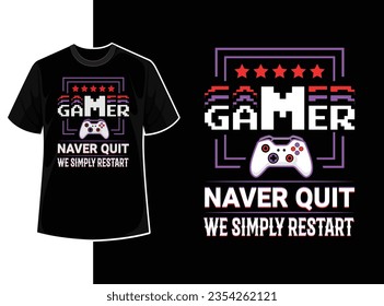 Vintage typography gaming t shirt template design with creative motivation quote and vector shape