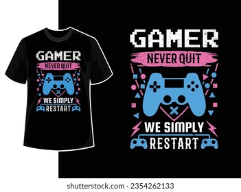 Vintage typography gaming t shirt template design with creative motivation quote and vector shape