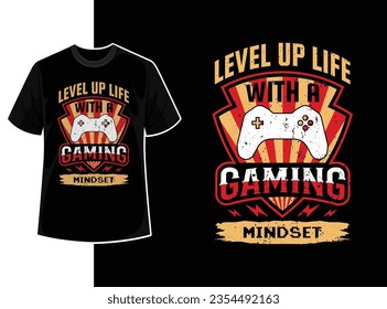 Vintage typography gaming t shirt template design with creative motivation quote and vector shape