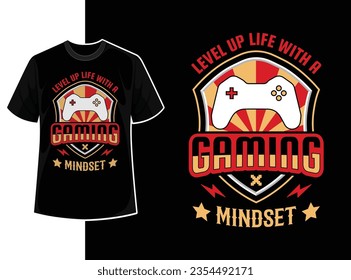 Vintage typography gaming t shirt template design with creative motivation quote and vector shape