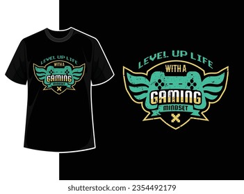 Vintage typography gaming t shirt template design with creative motivation quote and vector shape