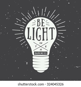 Vintage typography with lamp and motivation and inspiration in white. Vector illustration