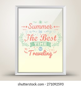 Vintage typography lettering summer design with floral ornaments. Retro poster in a frame.