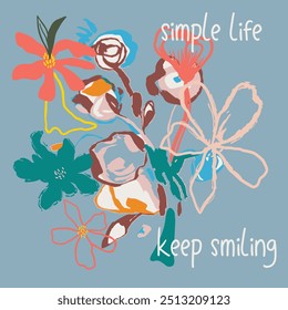 Vintage typography motivational smile more slogan print with daisy flower illustration for graphic tee - t shirt or sticker poster - Vector