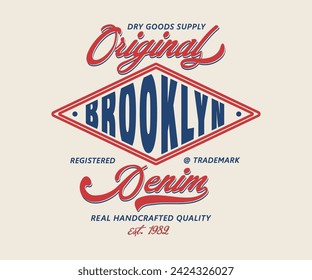 Vintage tipografía Original Denim retro universitario Universidad de Brooklyn eslogan del estado de impresión editable t para la camiseta gráfica o sudadera - Vector