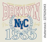 Vintage typography retro college varsity brooklyn new york slogan print for graphic tee t shirt or sweatshirt - Vector
