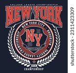Vintage typography retro college varsity new york league championship slogan print with emblem for graphic tee t shirt or sweatshirt - Vector