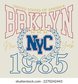 Vintage typography retro college varsity brooklyn new york slogan print for graphic tee t shirt or sweatshirt - Vector