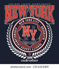 Vintage typography retro college varsity new york league championship slogan print with emblem for graphic tee t shirt or sweatshirt - Vector