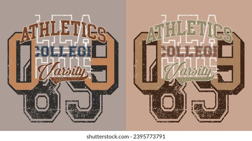 Tipografía vintage retro varsity college atletismo slogan print para camiseta gráfica o capucha de sudadera - Vector