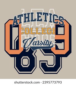 Vintage typography retro varsity college athletics slogan print for graphic tee t shirt or sweatshirt hoodie - Vector