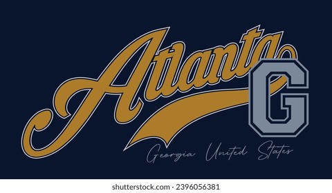 Vintage typography retro varsity college Atlanta City Georgia United States slogan print for graphic tee t shirt or sweatshirt hoodie - Vector