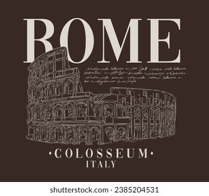 Vintage typography rome city text slogan print with hand drawing ancient colosseum illustration for graphic tee t shirt - sweatshirt or poster - Vector