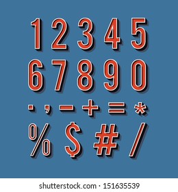 Vintage typography. Set of retro numbers and symbols. Vector illustration. Alphabet numbers retro style