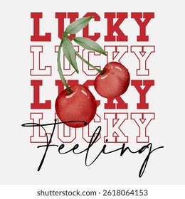 Vintage typography slogan groovy cherry illustration print with retro hand drawn cherries and stars for graphic tee t shirt or poster sticker - Vector