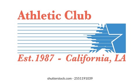 Vintage typography sporty USA athletic club slogan print with gradient motion effect star illustration for graphic embroidery tee t shirt or poster sticker - Vector 