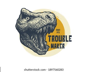 Vintage typography t-shirt graphics with trex face, vector illustration.