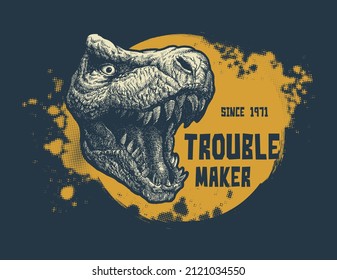 Vintage typography t-shirt graphics with trex face, vector illustration.