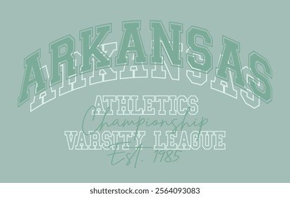 Vintage typography varsity america arkansas state athletics college league slogan print for retro graphic tee t shirt or sweatshirt hoodie - Vector