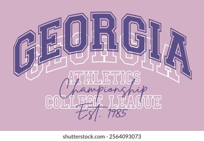 Vintage typography varsity america georgia state athletics college league slogan print for retro graphic tee t shirt or sweatshirt hoodie - Vector