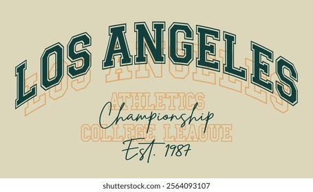 Vintage typography varsity america los angeles california state athletics college league slogan print for retro graphic tee t shirt or sweatshirt hoodie - Vector