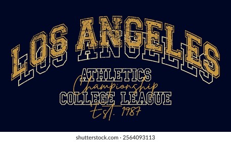 Vintage typography varsity america los angeles california state athletics college league slogan print for retro graphic tee t shirt or sweatshirt hoodie - Vector