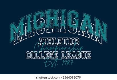 Vintage typography varsity america michigan state athletics college league slogan print for retro graphic tee t shirt or sweatshirt hoodie - Vector