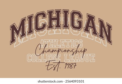 Vintage typography varsity america michigan state athletics college league slogan print for retro graphic tee t shirt or sweatshirt hoodie - Vector