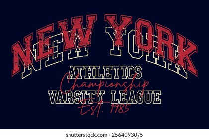 Vintage typography varsity america new york state athletics college league slogan print for retro graphic tee t shirt or sweatshirt hoodie - Vector