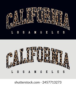 Vintage typography varsity college los angeles california slogan print with animal leopard fur pattern for graphic tee t shirt or sweatshirt for girls and women - Vector 