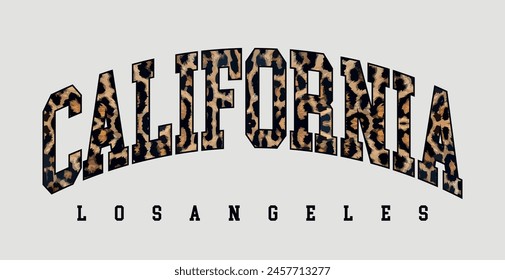 Antiguas tipografía varsity college eslogan estampado con estampado de piel de leopardo animal para camiseta gráfica o sudadera para niñas y mujeres - Vector 