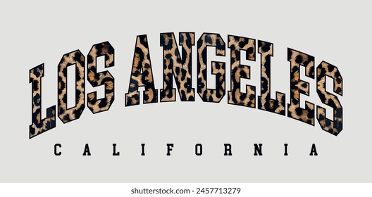 Vintage typography varsity college los angeles california slogan print with animal leopard fur pattern for graphic tee t shirt or sweatshirt for girls and women - Vector 