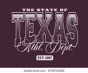 Vintage typography varsity college the state of athletic department text slogan print with halftone texture effect for graphic tee t shirt or sweatshirt hoodie - Vector