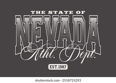 Vintage typography varsity college the state of athletic department text slogan print with halftone texture effect for graphic tee t shirt or sweatshirt hoodie - Vector