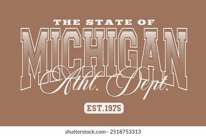 Vintage typography varsity college the state of athletic department text slogan print with halftone texture effect for graphic tee t shirt or sweatshirt hoodie - Vector