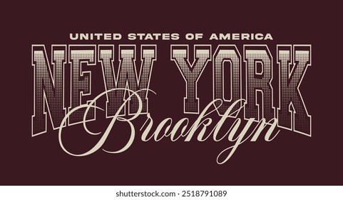 Vintage typography varsity college united states of america slogan print with halftone texture effect and calligraphic text for graphic tee t shirt or sweatshirt hoodie - Vector