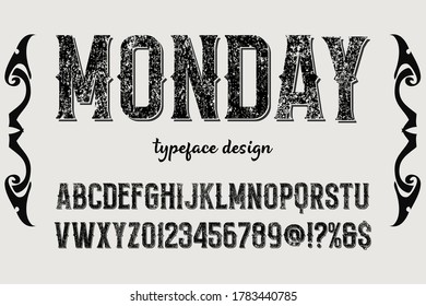 vintage typography vector, gray and black background, vintage font, vector alphabet, letters and numbers