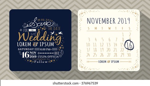 Vintage typography wedding invitation save the date card