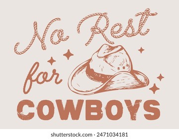 Vintage typography wild west texas rodeo western cowboy illustration print with retro slogan text for graphic tee t shirt or poster - Vector