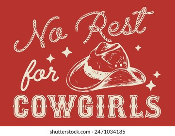 Vintage typography wild west texas rodeo western cowboy illustration print with retro slogan text for graphic tee t shirt or poster - Vector