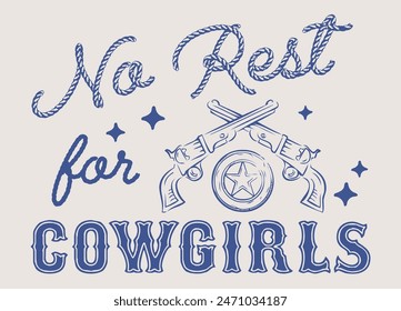 Antiguas tipografía wild west texas rodeo western cowboy ilustración de impresión con texto de eslogan retro para camiseta gráfica o póster - Vector