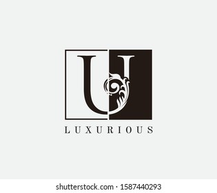 Vintage U Letter Classic Logo. Black and White U With Classy Leaves Shape design perfect for fashion, Jewelry, Beauty Salon, Cosmetics, Spa, Hotel and Restaurant Logo. 
