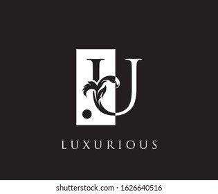 Vintage U Letter Swirl Logo. Black and White U With Classy Leaves Shape design perfect for fashion, Jewelry, Beauty Salon, Cosmetics, Spa, Hotel and Restaurant Logo. 