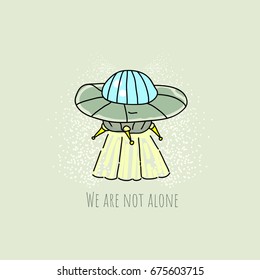 Vintage UFO with lettering for t-shirt apparels printing. Vector sticker, patch in retro style.