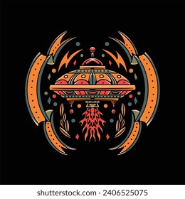 vintage ufo tattoo vector design