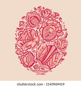 Vintage Ukrainian style decorative floral bouquet. Retro live tree monochrome floral life tree. Vector print for cards, textile, sublimation. 