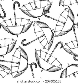 Vintage umbrella in sketch style  seamless pattern 